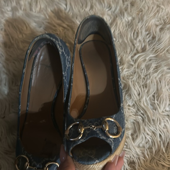 Gucci logo denim wedge Charlotte 39.5 - Picture 13 of 15